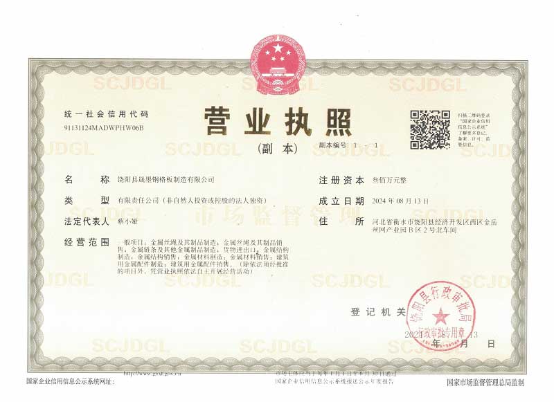 饶阳县晟墨钢格板制造有限公司企业资质
