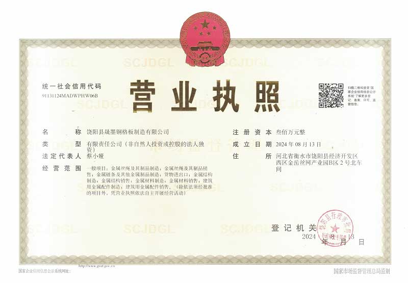 饶阳县晟墨钢格板制造有限公司企业资质